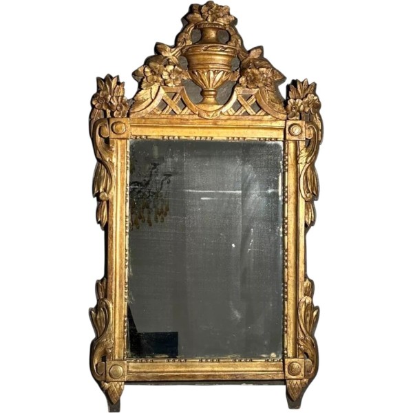 Miroir à fronton en bois et stuc doré - Epoque Louis XVI - XVIIIe siècle