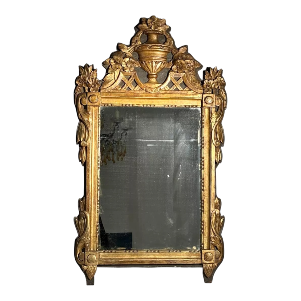 Miroir à fronton en bois et stuc doré - Epoque Louis XVI - XVIIIe siècle