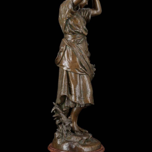 Auguste Moreau "De spiegel" metaalsculptuur, 19e eeuw