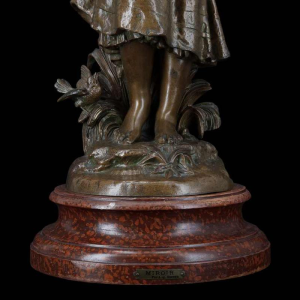 Auguste Moreau "The Mirror" metal sculpture, 19th century