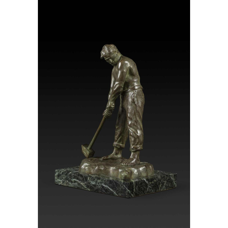 Petite statue en bronze Art Déco " Le Marteleur " de Victor Demanet (1895-1964)