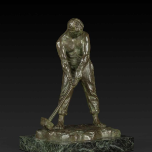 "Kleine Art Deco bronzen standbeeld 'De Hamer' van Victor Demanet (1895-1964):