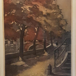 Gielis Pierre  Groene rei (Bruges) ' gravure en couleurs, numérotée et signée