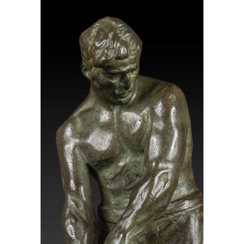 "Kleine Art Deco bronzen standbeeld 'De Hamer' van Victor Demanet (1895-1964):
