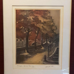 Gielis Pierre ‘ Groene rei (Bruges) ' gravure in kleuren, genummerd en gesigneerd