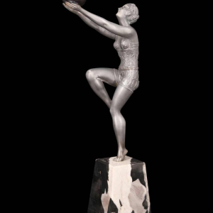 Enrique MOLINS-BALLESTE, baldanser, Art Deco sculptuur van verzilverd metaal, begin 20ste eeuw