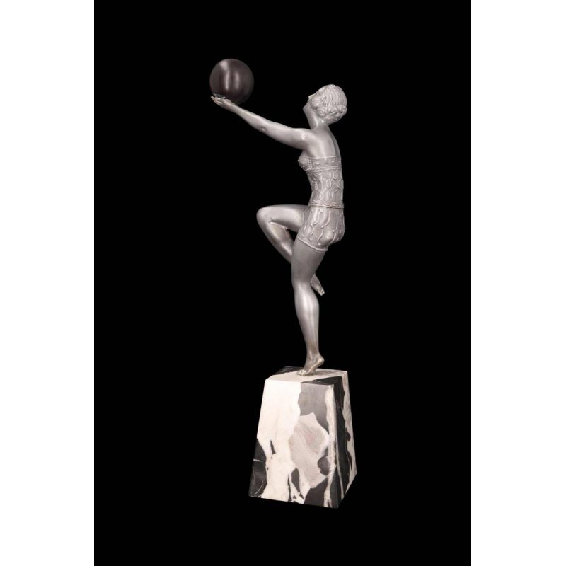 Enrique MOLINS-BALLESTE, danseuse à la boule, sculpture en régule argenté