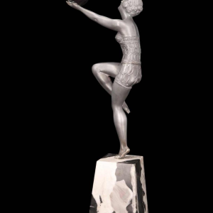 Enrique MOLINS-BALLESTE, baldanser, Art Deco sculptuur van verzilverd metaal, begin 20ste eeuw