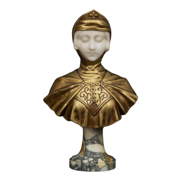 Buste en albâtre et en bronze doré "JEANNE D'ARC" de G. VAN VAERENBERGH