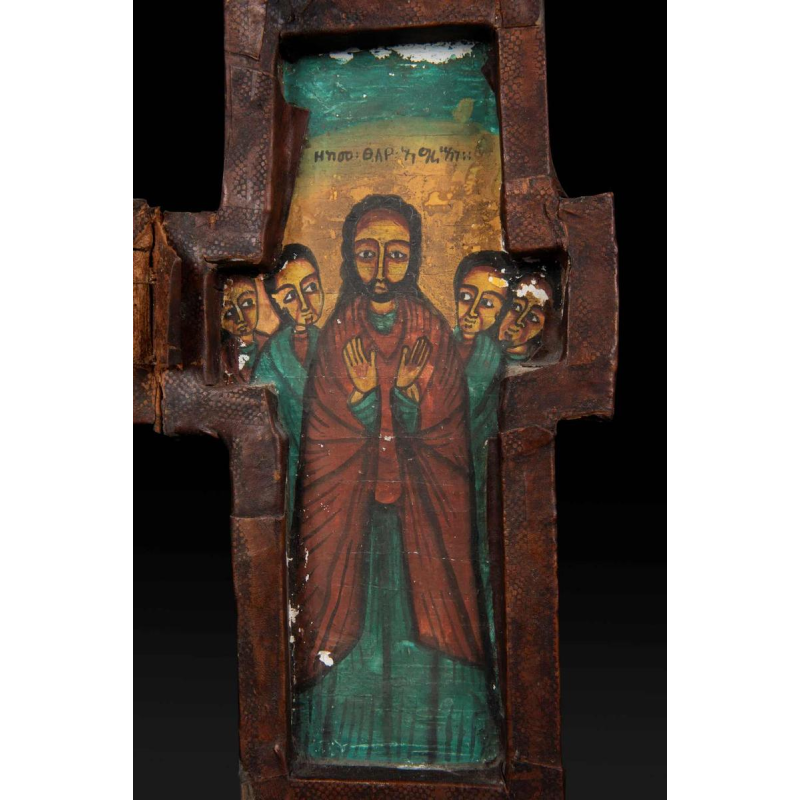 Croix diptyque en bois, icône éthiopienne, héritage spirituel, art sacré de l'Église copte, 19ème siècle