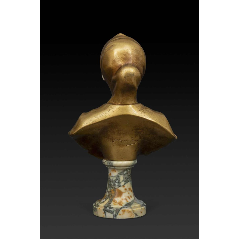 Alabaster and Gilt Bronze Bust of "JOAN OF ARC" by G.VAN VARENBERGH (1873-1927):