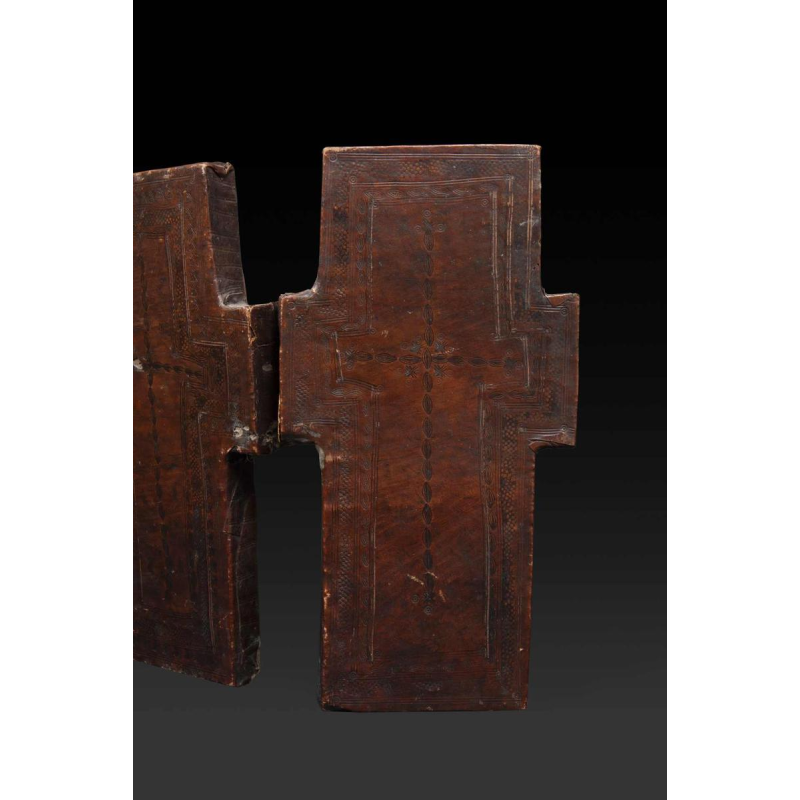 Croix diptyque en bois, icône éthiopienne, héritage spirituel, art sacré de l'Église copte, 19ème siècle