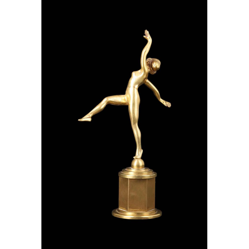 Gilded bronze Art Deco sculpture of a nude dancer, early 20th c