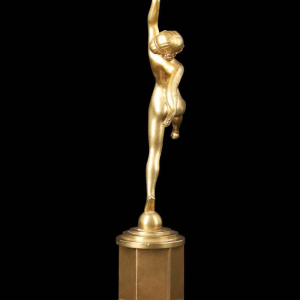 Gilded bronze Art Deco sculpture of a nude dancer, early 20th c