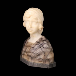 Gustave Van Vaerenbergh "Buste de jeune fille" sculpture en albâtre et marbre, fin XIXe s