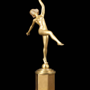 Gilded bronze Art Deco sculpture of a nude dancer, early 20th c