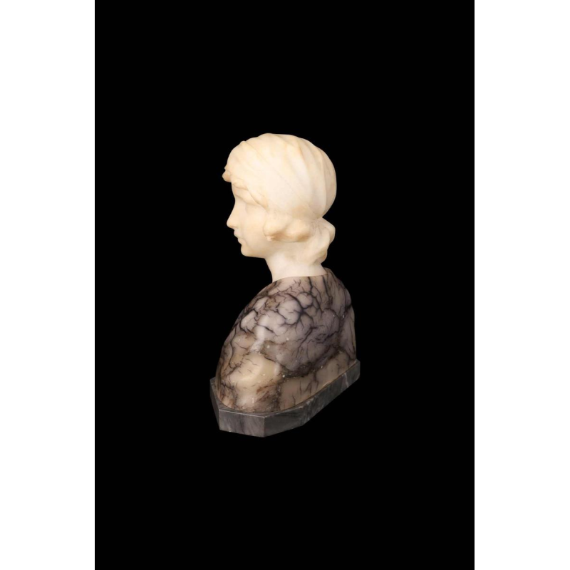 Gustave Van Vaerenbergh "Buste de jeune fille" sculpture en albâtre et marbre, fin XIXe s