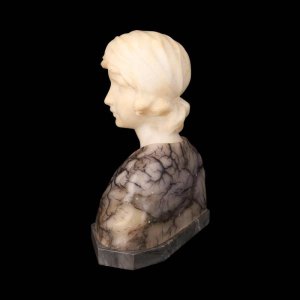 Gustave Van Vaerenbergh 'Bust of a young girl’ sculpture in alabaster and marble, late 19th c