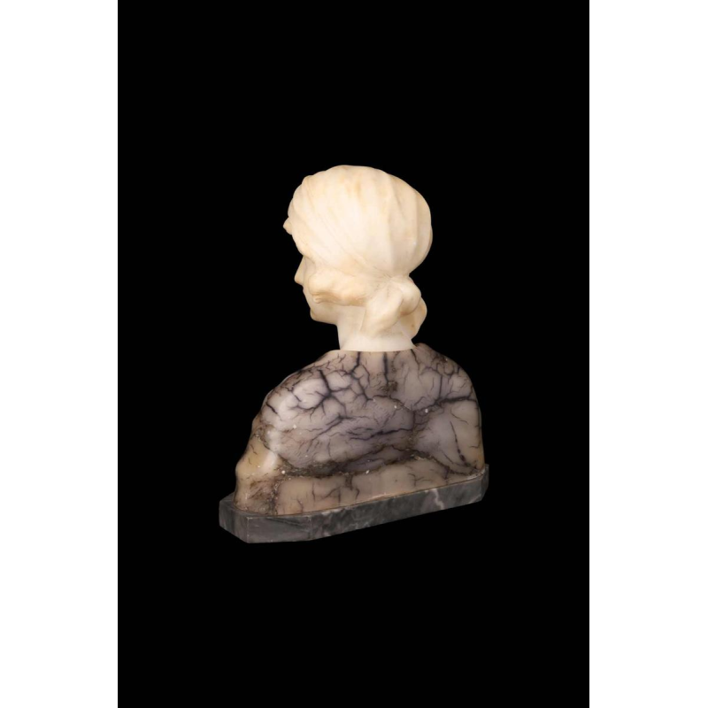 Gustave Van Vaerenbergh 'Bust of a young girl’ sculpture in alabaster and marble, late 19th c