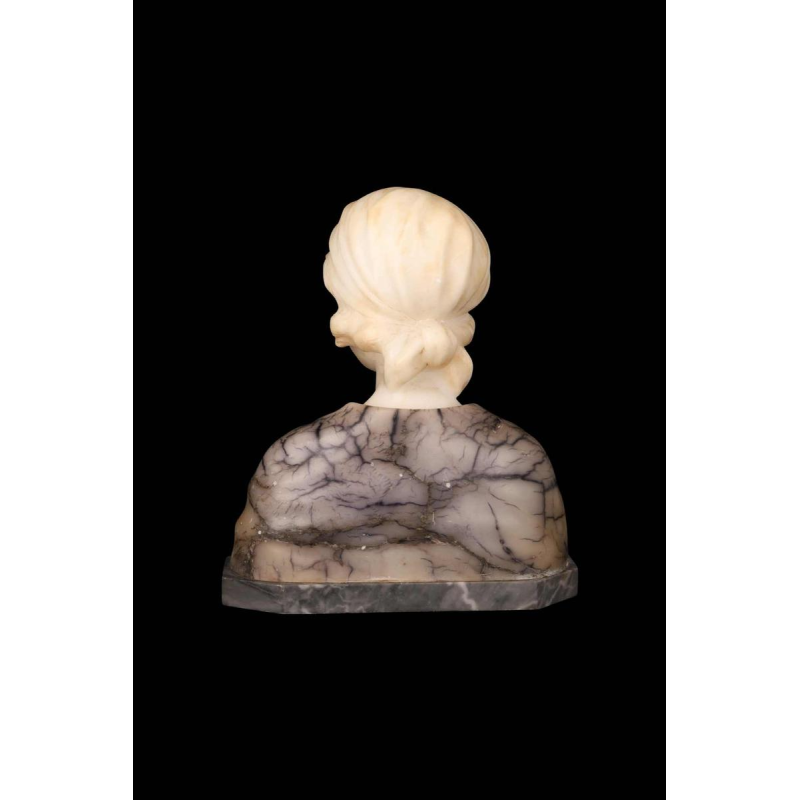 Gustave Van Vaerenbergh 'Bust of a young girl’ sculpture in alabaster and marble, late 19th c