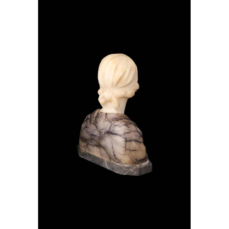 Gustave Van Vaerenbergh 'Bust of a young girl’ sculpture in alabaster and marble, late 19th c