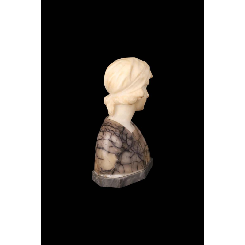 Gustave Van Vaerenbergh "Buste de jeune fille" sculpture en albâtre et marbre, fin XIXe s