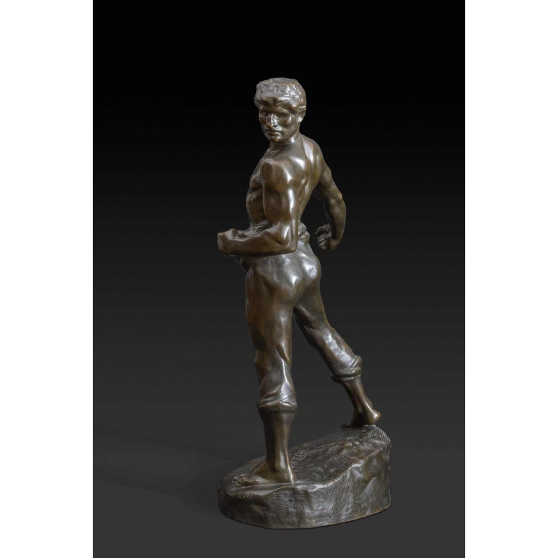 Jef Lambeaux "The Sower" bronze sculpture of a man, late 19th century