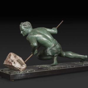 "Inspanning" of "Atleet" Art Deco metaal sculptuur, ca 1930, Toegeschreven aan GUSTAVE LOUIS BUCHET