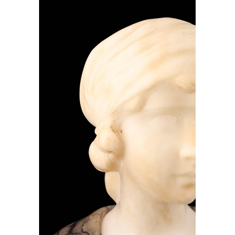 Gustave Van Vaerenbergh "Buste de jeune fille" sculpture en albâtre et marbre, fin XIXe s
