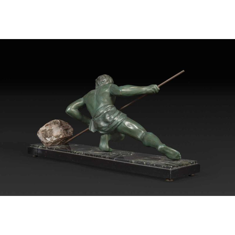 "Inspanning" of "Atleet" Art Deco metaal sculptuur, ca 1930, Toegeschreven aan GUSTAVE LOUIS BUCHET