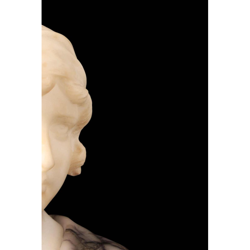 Gustave Van Vaerenbergh 'Bust of a young girl’ sculpture in alabaster and marble, late 19th c