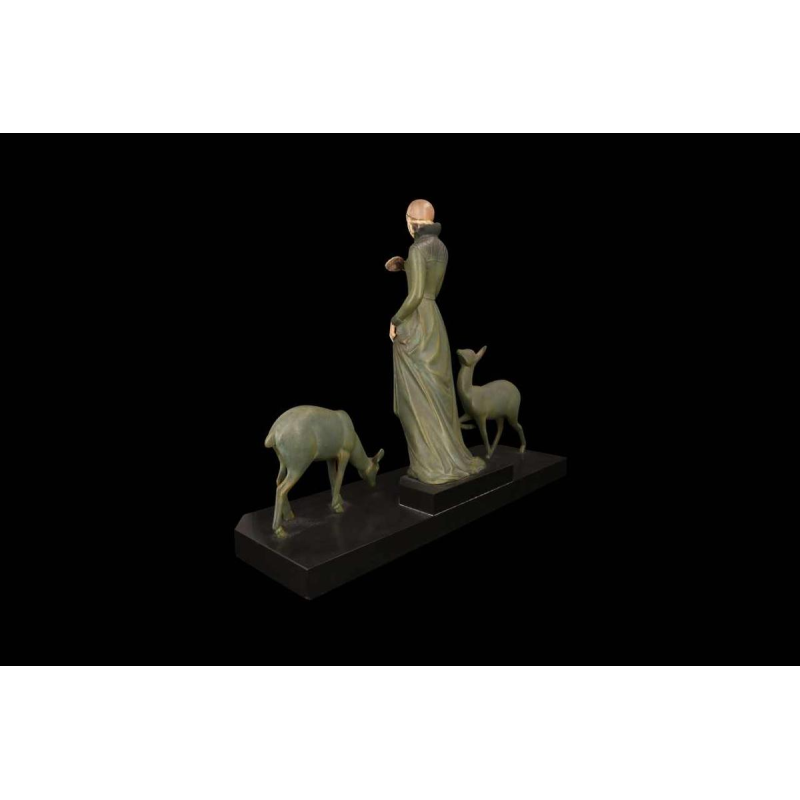 MENEVILLE (attributed to) "The deer lady" Art Deco sculpture, green patina metal, early 20th c