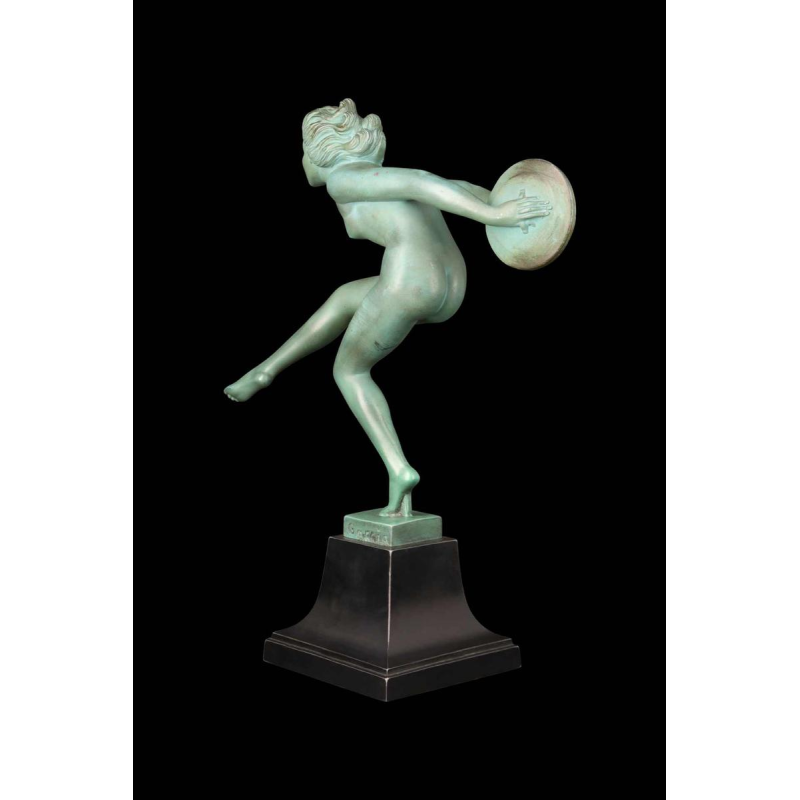 GARCIA for MAX LE VERRIER ‘LANCEUSE DE DISQUES’ ART DECO sculpture in patinated metal