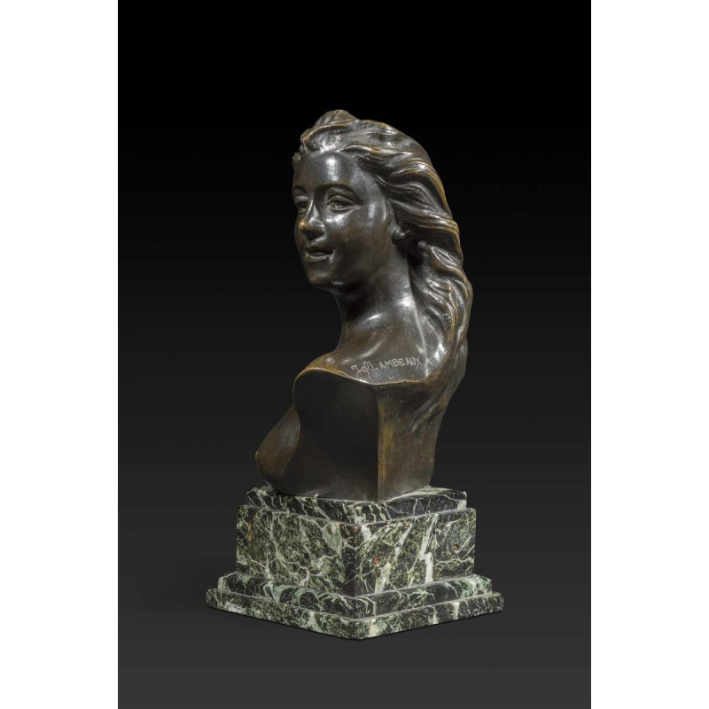 « Buste de jeune femme » en bronze de JEF LAMBEAUX (1852-1908)