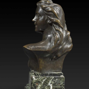 "Bust of a Young Woman" in bronze by JEF LAMBEAUX (1852-1908)