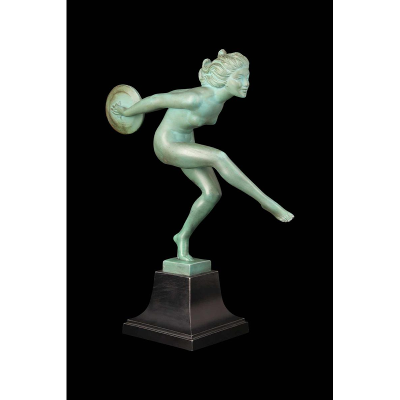 GARCIA for MAX LE VERRIER ‘LANCEUSE DE DISQUES’ ART DECO sculpture in patinated metal