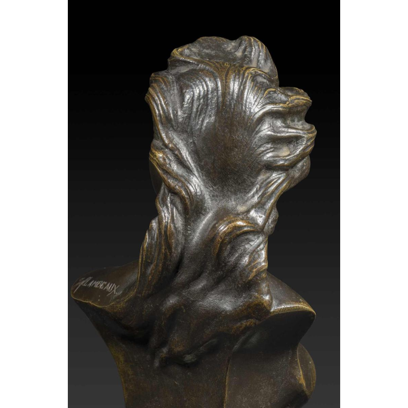 "Buste de jonge vrouw" in brons door JEF LAMBEAUX (1852-1908)