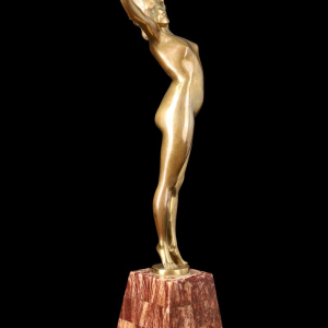 PAUL PHILIPPE « Le Réveil » sculpture en bronze doré, socle marbre