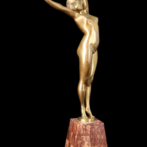 PAUL PHILIPPE « Le Réveil » sculpture en bronze doré, socle marbre