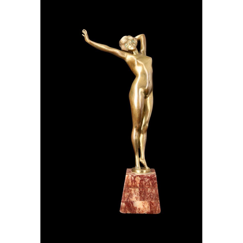 PAUL PHILIPPE « Le Réveil » sculpture en bronze doré, socle marbre