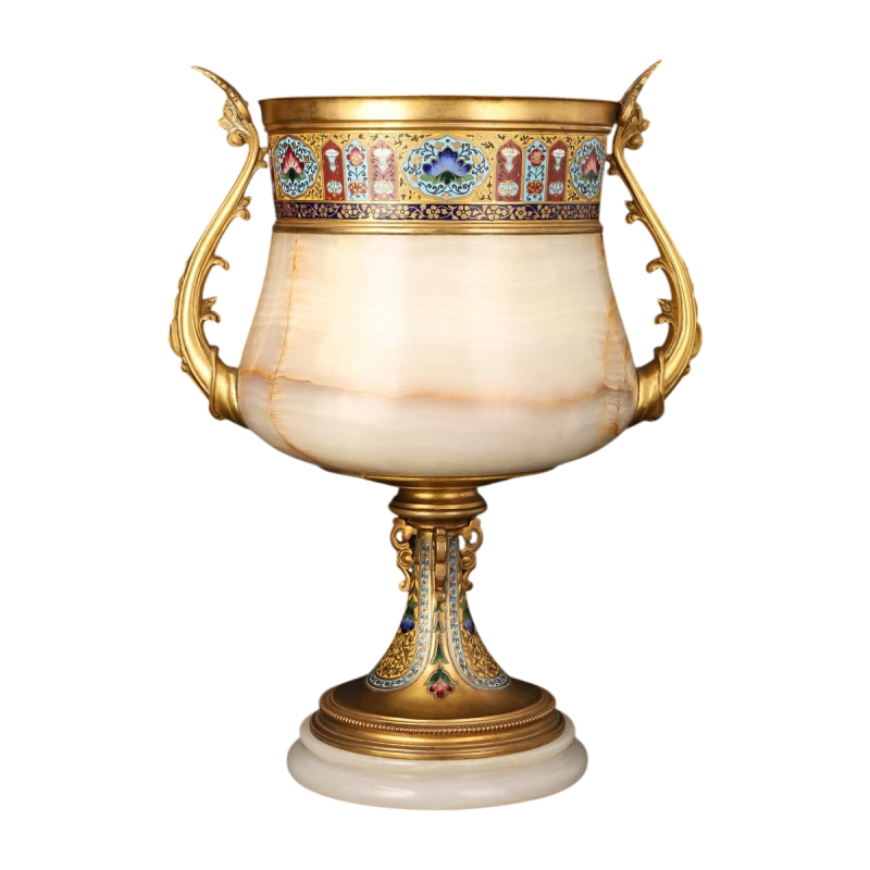Beker van onyx en verguld brons met polychrome emaille, Napoleon III / Derde Republiek, ca. 1880