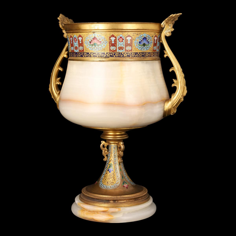 Coupe en onyx et bronze doré aux émaux polychromes, Napoléon III / IIIe République, ca 1880