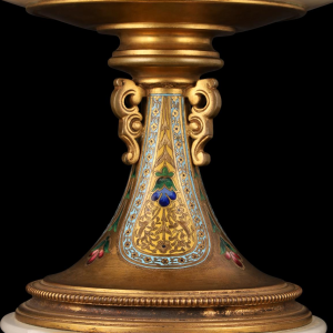 MONUMENTAL ONYX AND GILDED BRONZE TAZZA WITH POLYCHROME ENAMEL DECORATION, Napoleon III / Third Republic Period (circa 1880)
