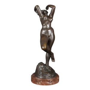 JEF LAMBEAUX «La danseuse aux castagnettes" sculpture femme nue en bronze, fin 19ème