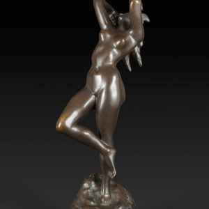 JEF LAMBEAUX "De castagnettendanser" naakte vrouw bronzen sculptuur, eind 19e eeuw