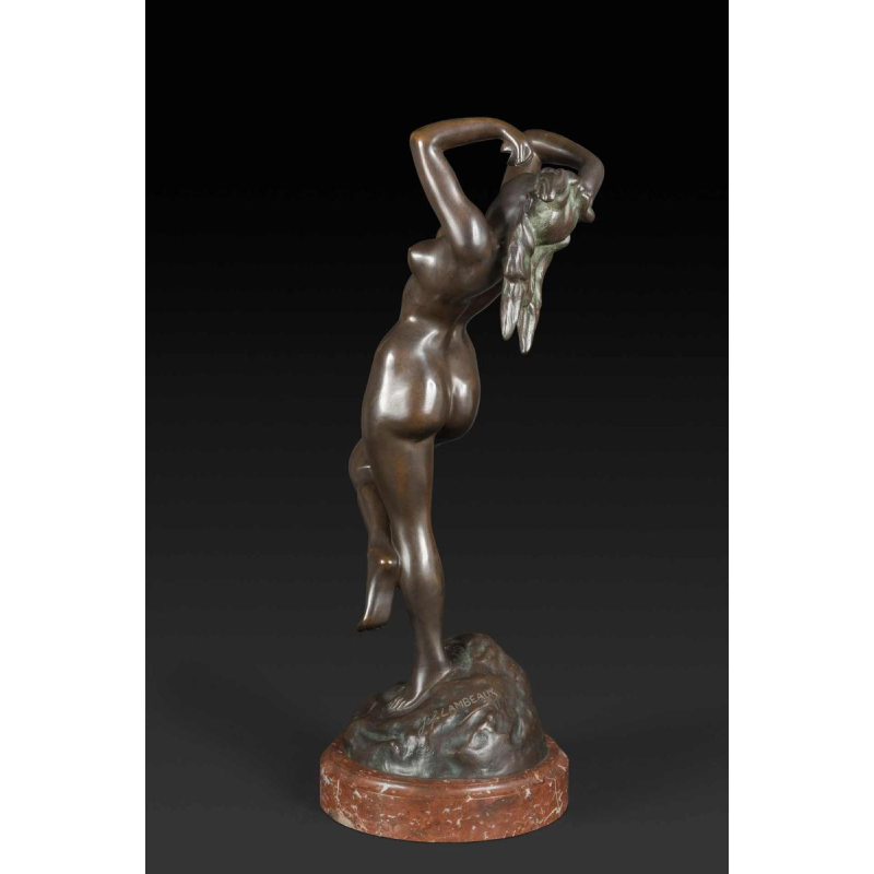 JEF LAMBEAUX «La danseuse aux castagnettes" sculpture femme nue en bronze, fin 19ème