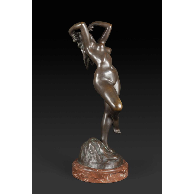 JEF LAMBEAUX "The castanet dancer" naked woman bronze sculpture, late 19th century