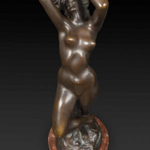 JEF LAMBEAUX "The castanet dancer" naked woman bronze sculpture, late 19th century