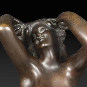 JEF LAMBEAUX "De castagnettendanser" naakte vrouw bronzen sculptuur, eind 19e eeuw