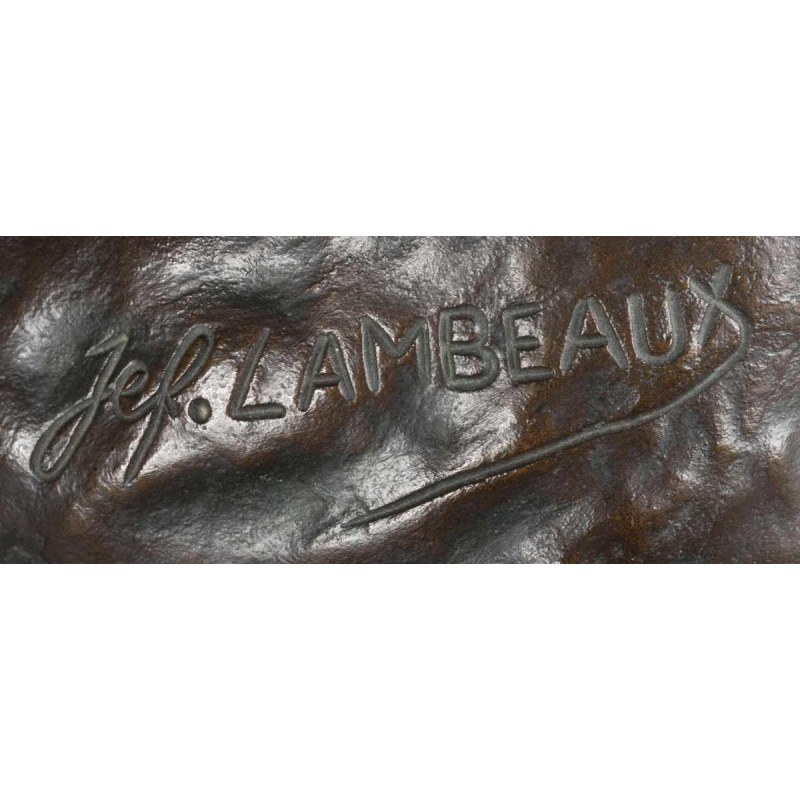 JEF LAMBEAUX "De castagnettendanser" naakte vrouw bronzen sculptuur, eind 19e eeuw